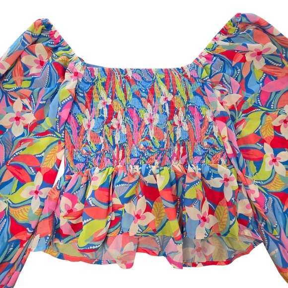 NWOT Flying Tomato Boho Summer Floral Puff Sleeve Crop Top | Size S - Picture 4 of 7